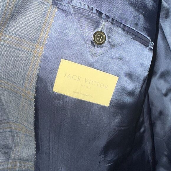Jack Victor Big & Tall Super 130's Wool Powell Blazer - Window Pane Check 52 - Picture 8 of 11